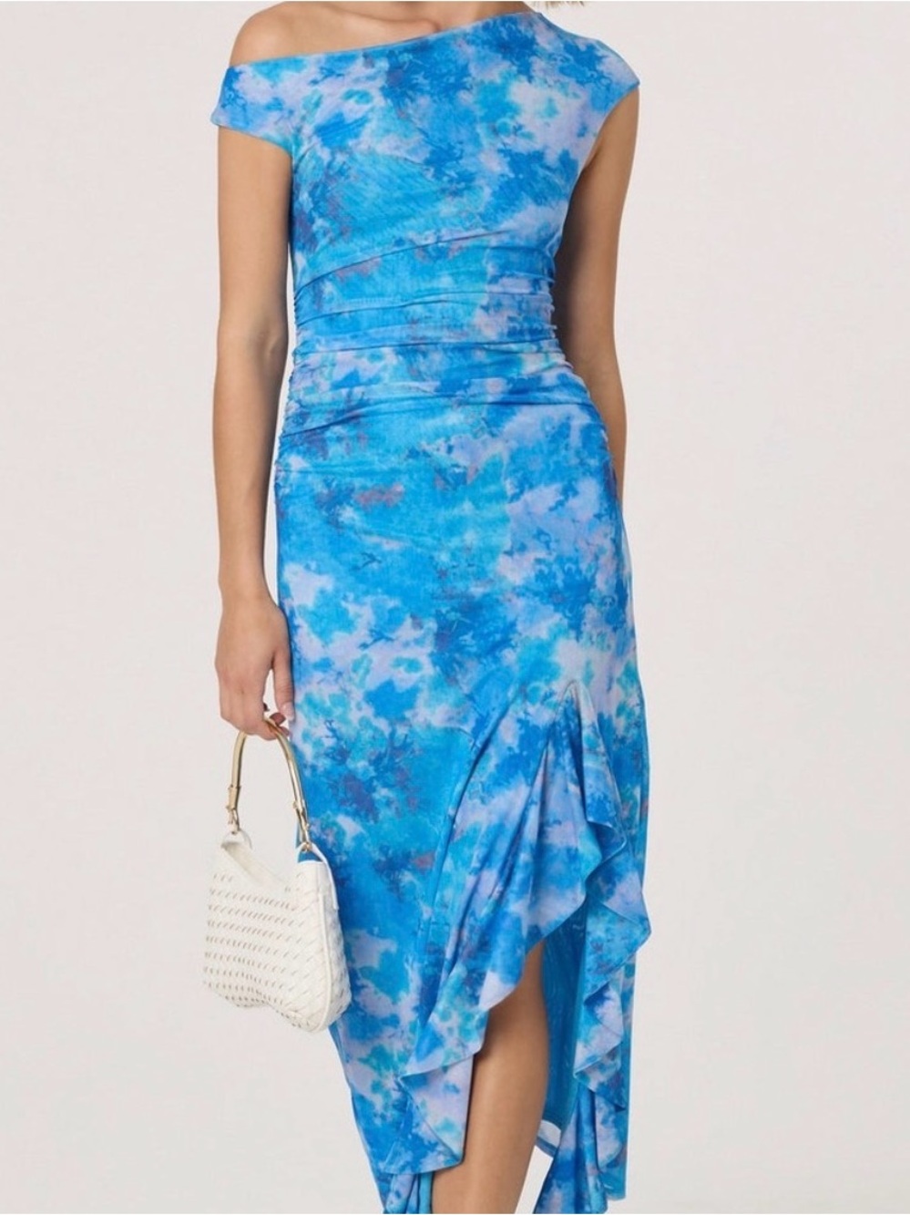 Blue Off-Shoulder Ruffle Midi Dress